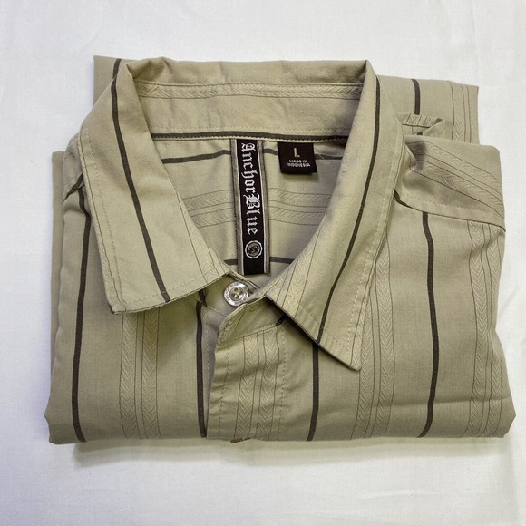 Anchor Blue Button Up Long Sleeve Large Stripes Offwhite Skull Print Embroidery - Picture 8 of 8